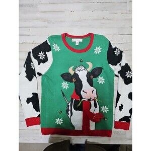 Jolly Sweaters Cow Bell Ugly Christmas Retro Pullover Unisex Size Large Green